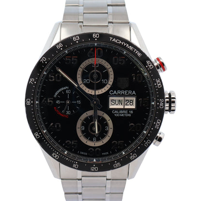 Tag Heuer Mens Carrera Day Date Stainless Steel 43mm Chronograph Dial Watch Ref# CV2A10 - Happy Jewelers Fine Jewelry Lifetime Warranty