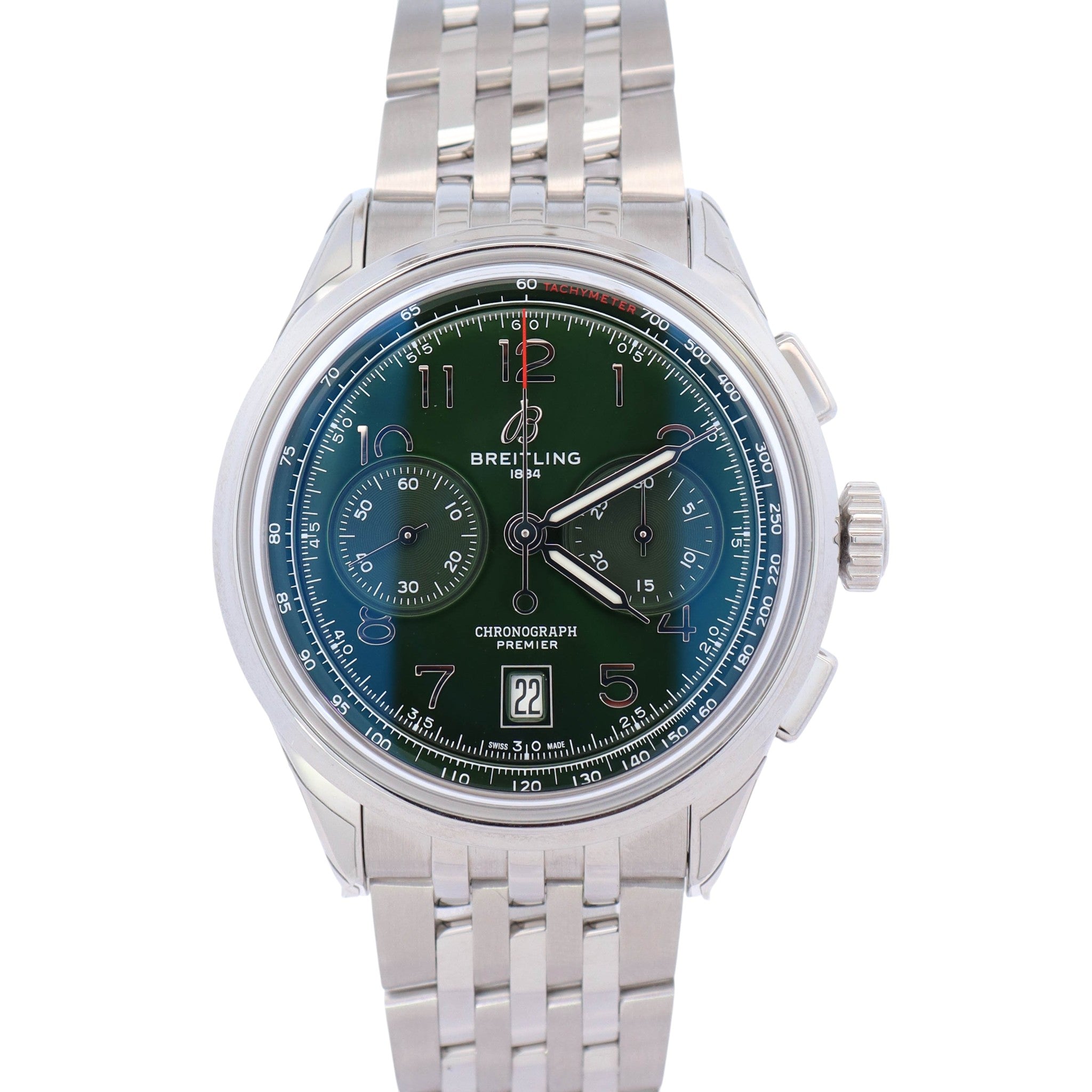 Breitling Premier B01 Chronograph Green Dial Watch Ref# AB0145371L1A1