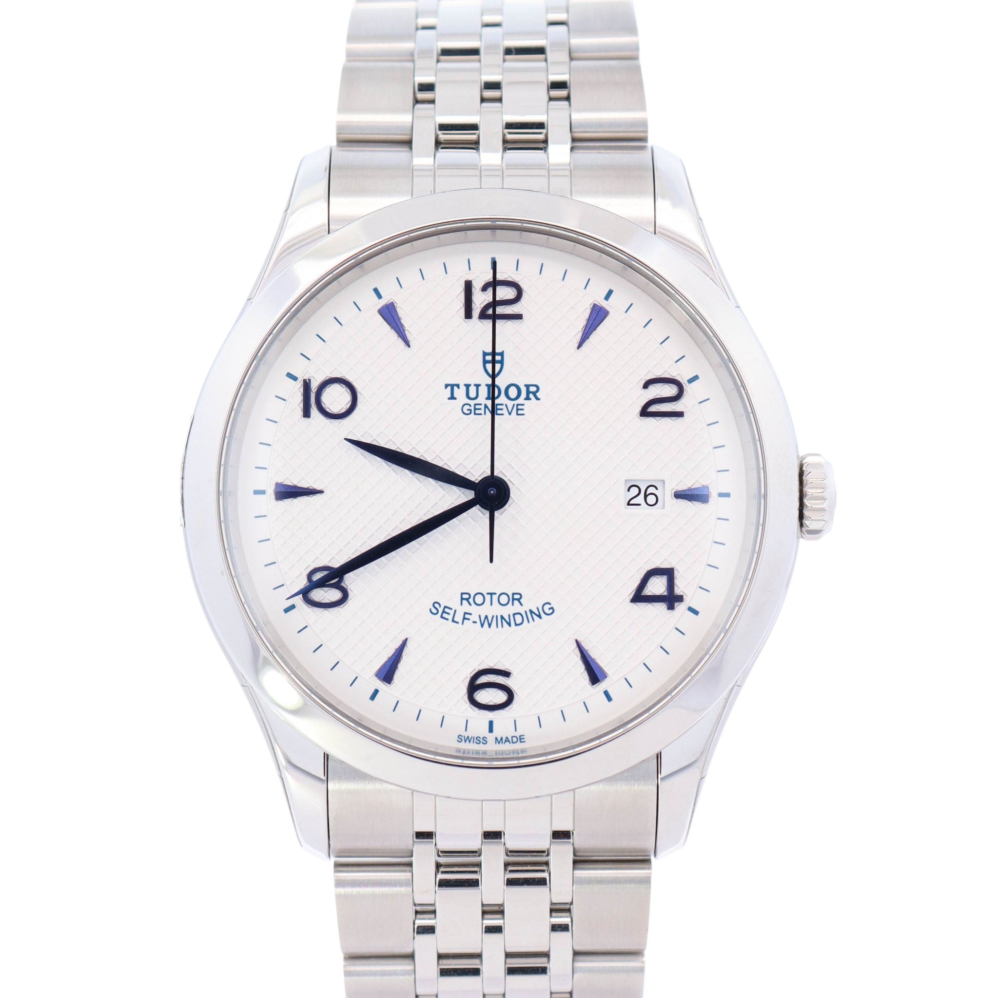 Tudor 1926 White Dial with Blue stick and Arabic Numbers Watch Ref# 91650 - Happy Jewelers Fine Jewelry Lifetime Warranty