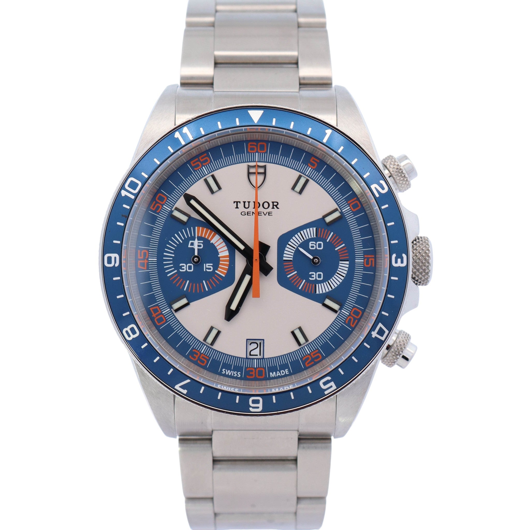 Tudor Heritage Chronograph 42mm White and Blue Dial Watch Ref# 70330B