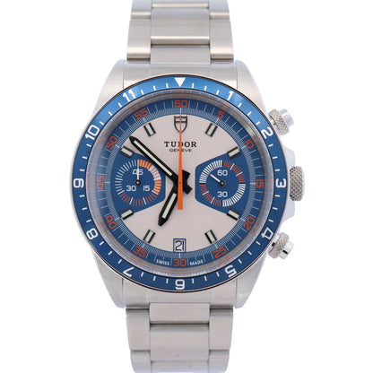 Tudor Heritage Chronograph 42mm White and Blue Dial Watch Ref# 70330B - Happy Jewelers Fine Jewelry Lifetime Warranty
