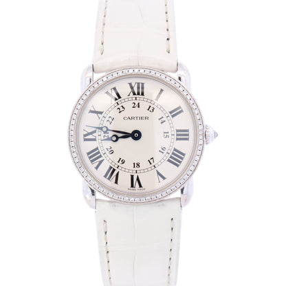 Cartier Ronde Louis 28mm 18K White Gold Ivory Roman Dial Watch Ref# WR000251