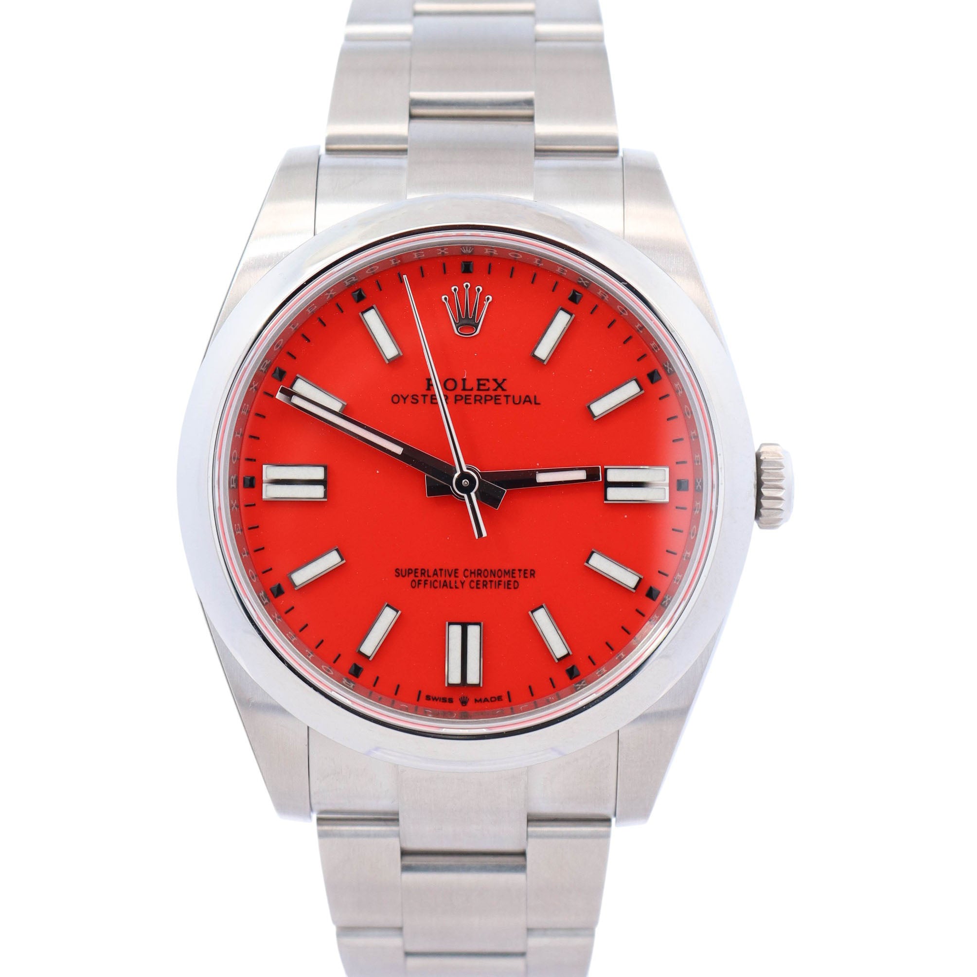 Rolex Oyster Perpetual 41mm Red Dial Watch Ref# 124300 - Happy Jewelers Fine Jewelry Lifetime Warranty