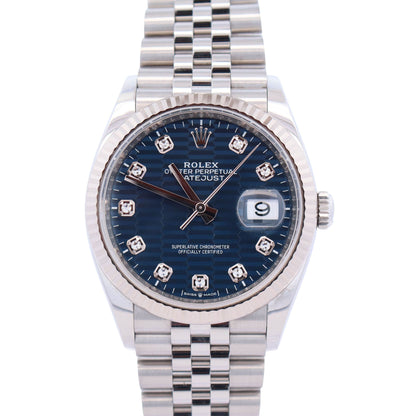 Rolex Datejust 36mm Blue Fluted Motif Diamond Dial Watch Ref# 126234