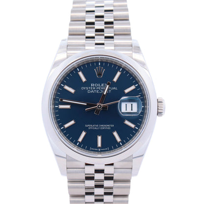 Rolex Datejust 36mm Blue Stick Dial Watch Ref# 126200