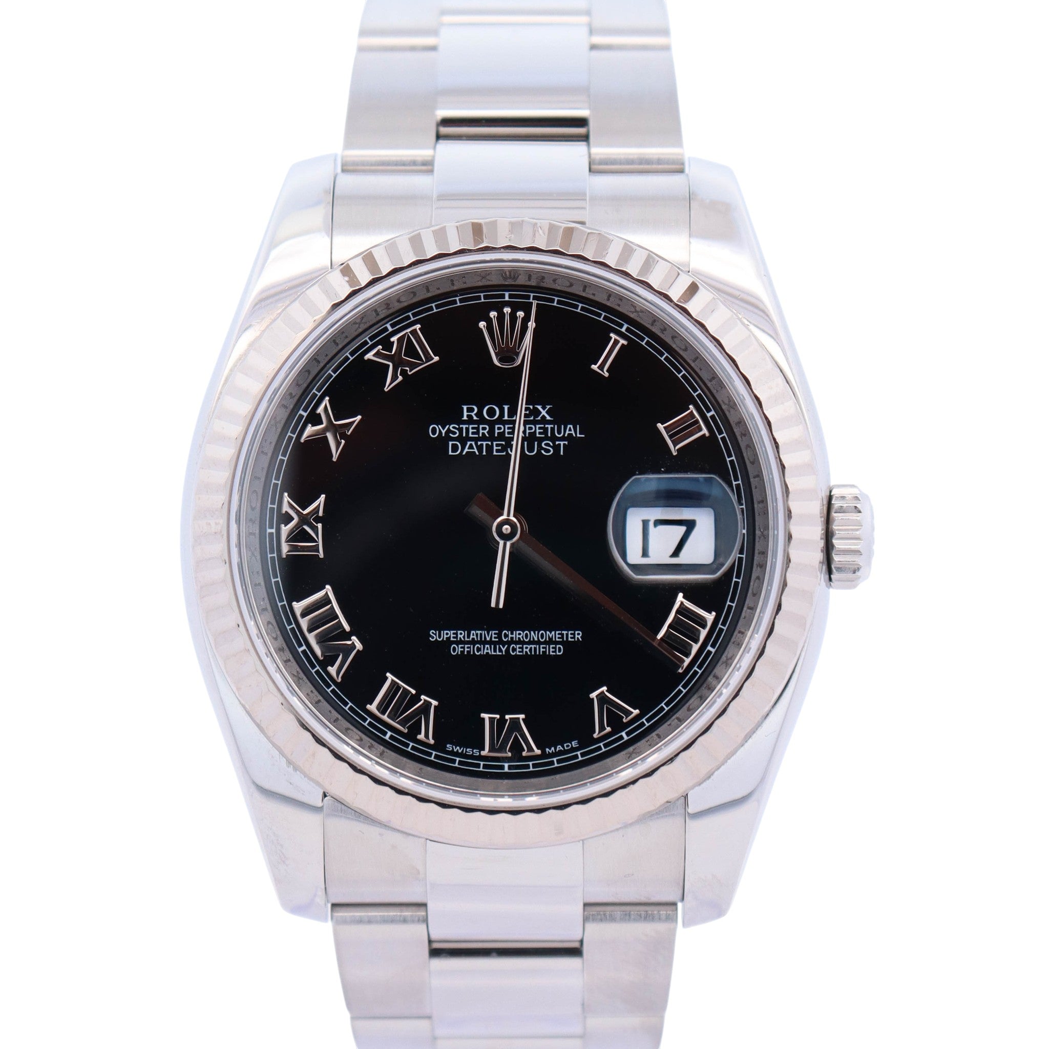 Rolex Datejust 36mm Black Roman Dial Watch Ref# 116234