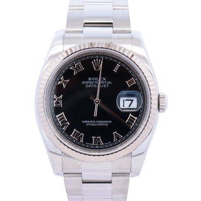 Rolex Datejust 36mm Black Roman Dial Watch Ref# 116234