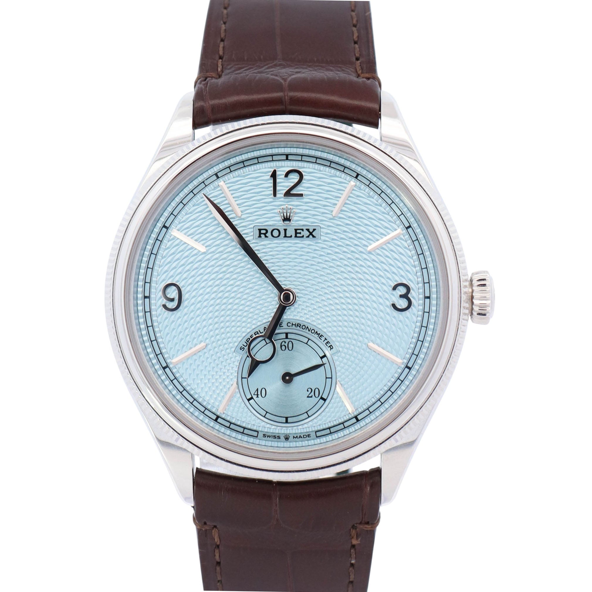 Rolex 1908 Platinum 39mm Ice Blue Dial Watch Ref# 52506 - Happy Jewelers Fine Jewelry Lifetime Warranty