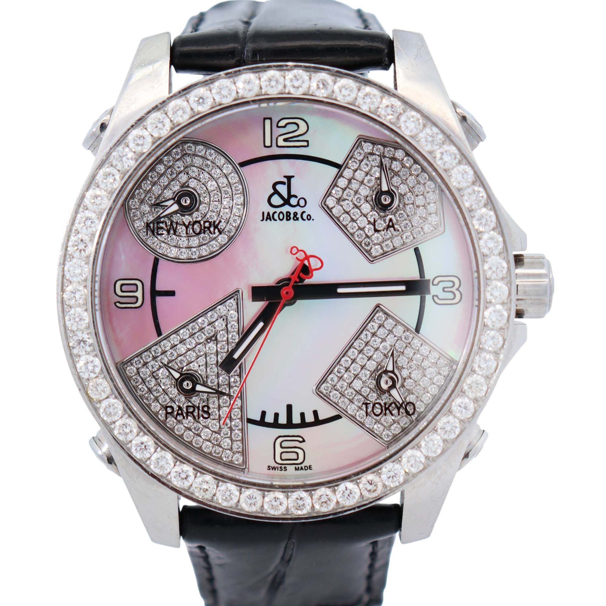 Jacob & Co. Five Time Zone 40mm Pink Dial Watch Ref# JC-79 - Happy Jewelers Fine Jewelry Lifetime Warranty