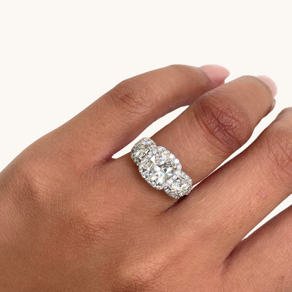 1.60 Cushion Natural Diamond 3-Stone Engagement Ring - Happy Jewelers Fine Jewelry Lifetime Warranty