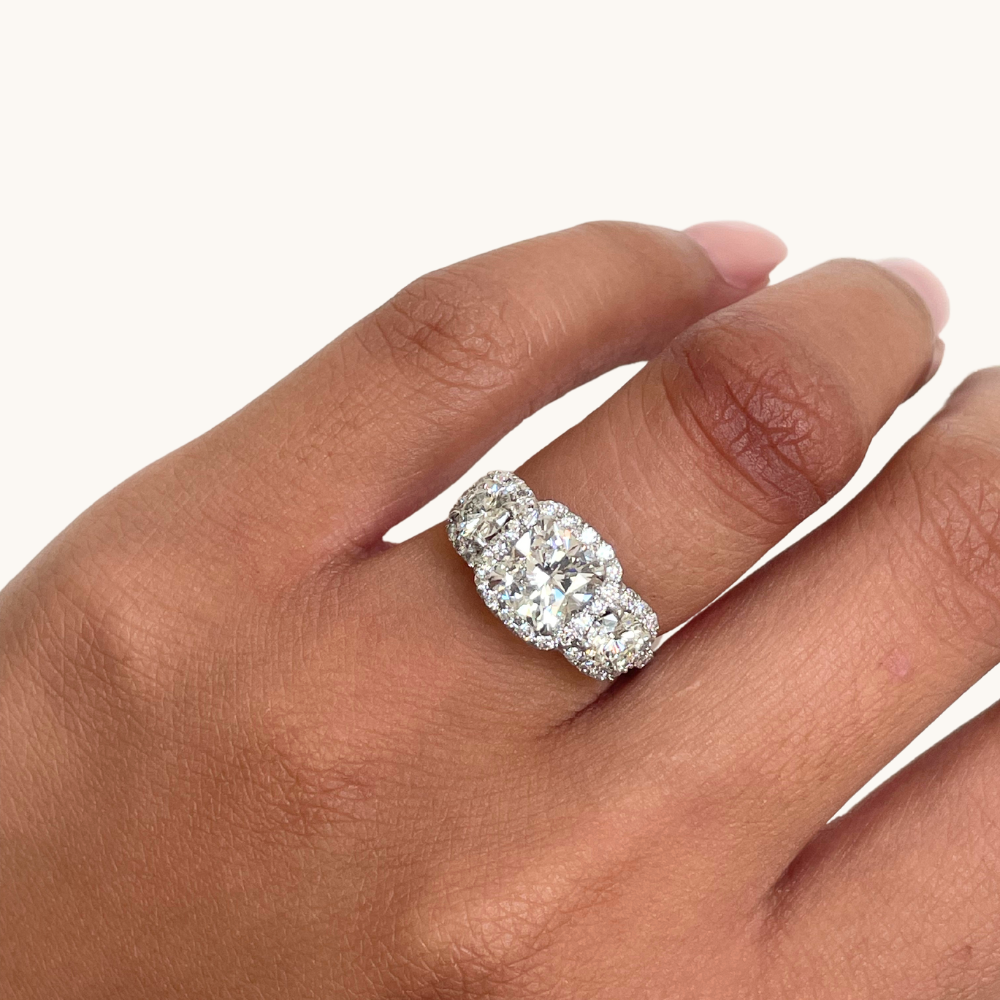 1.60 Cushion Natural Diamond 3-Stone Engagement Ring