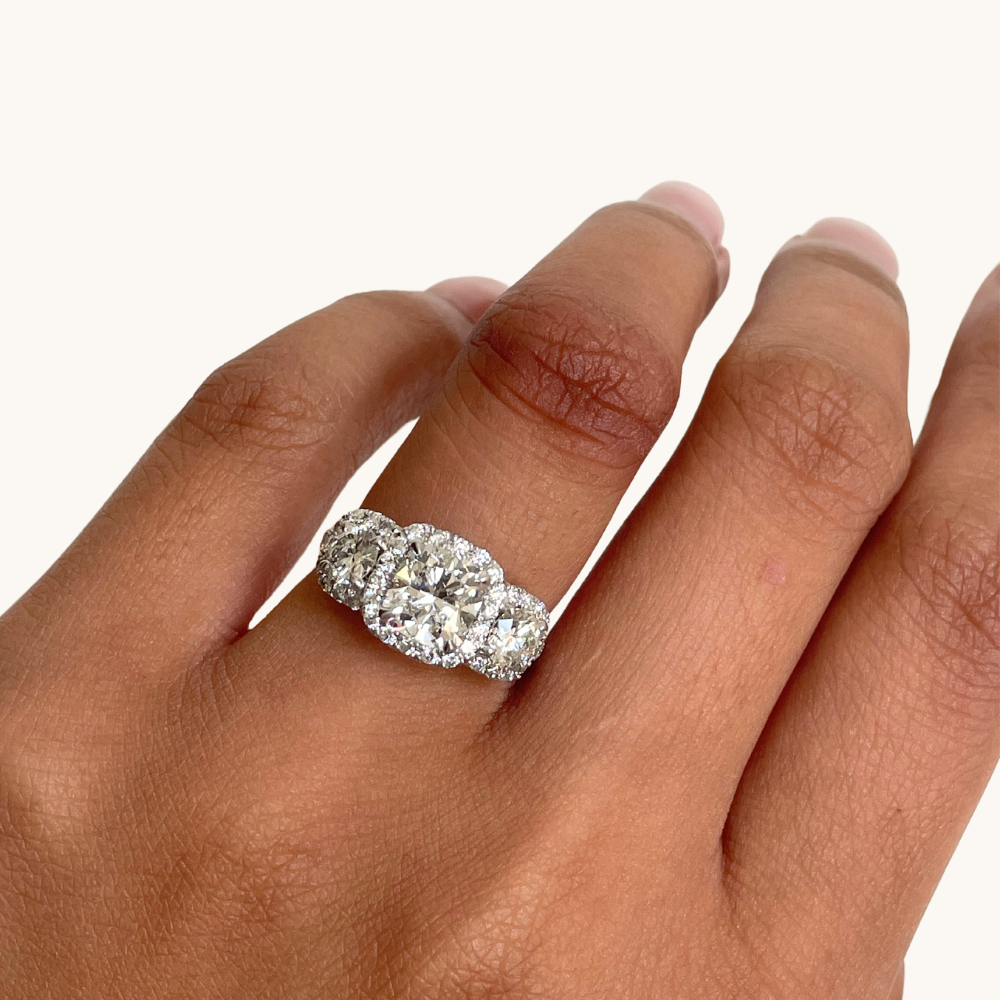 1.60 Cushion Natural Diamond 3-Stone Engagement Ring