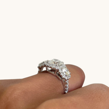 1.60 Cushion Natural Diamond 3-Stone Engagement Ring - Happy Jewelers Fine Jewelry Lifetime Warranty