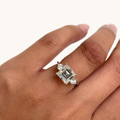 2.95 Asscher Natural Diamond 3-Stone Engagement Ring - Happy Jewelers Fine Jewelry Lifetime Warranty