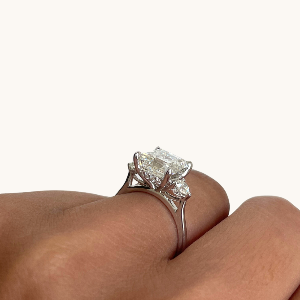 2.95 Asscher Natural Diamond 3-Stone Engagement Ring - Happy Jewelers Fine Jewelry Lifetime Warranty