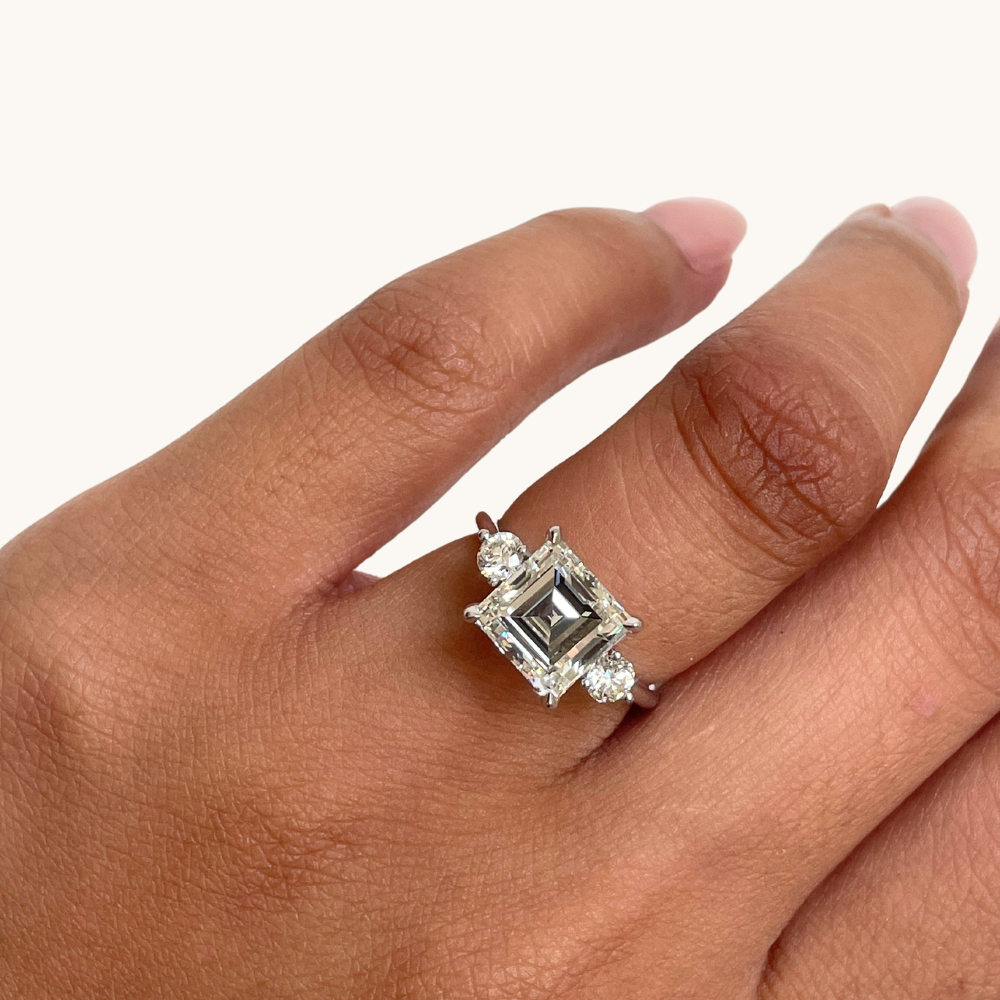 2.95 Asscher Natural Diamond 3-Stone Engagement Ring