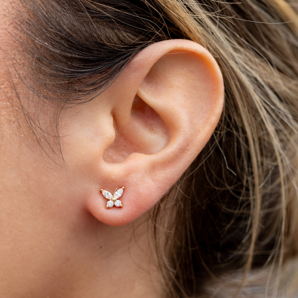 Petite Butterfly Diamond Stud Earrings - Happy Jewelers Fine Jewelry Lifetime Warranty