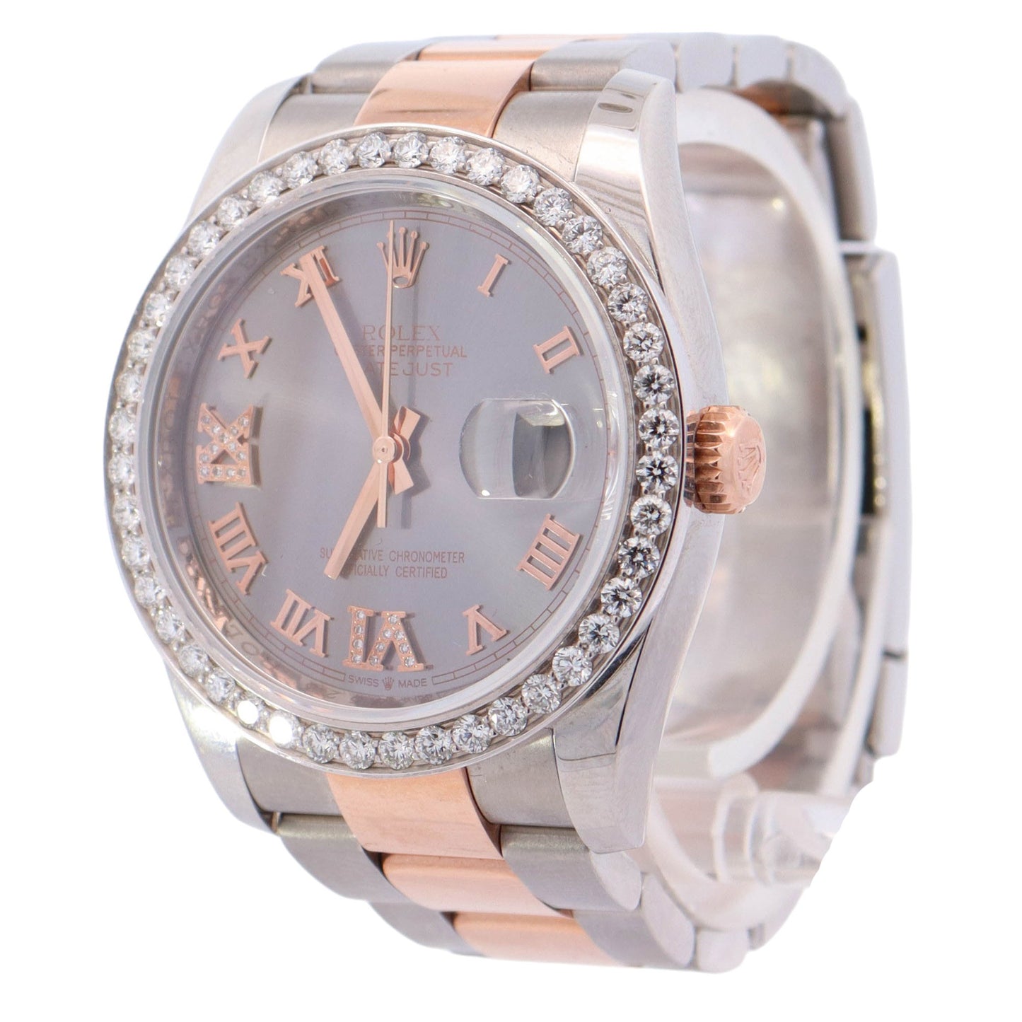 Rolex Datejust 36mm Everose Gold Rhodium Roman Dial Watch Reference# 116201 - Happy Jewelers Fine Jewelry Lifetime Warranty