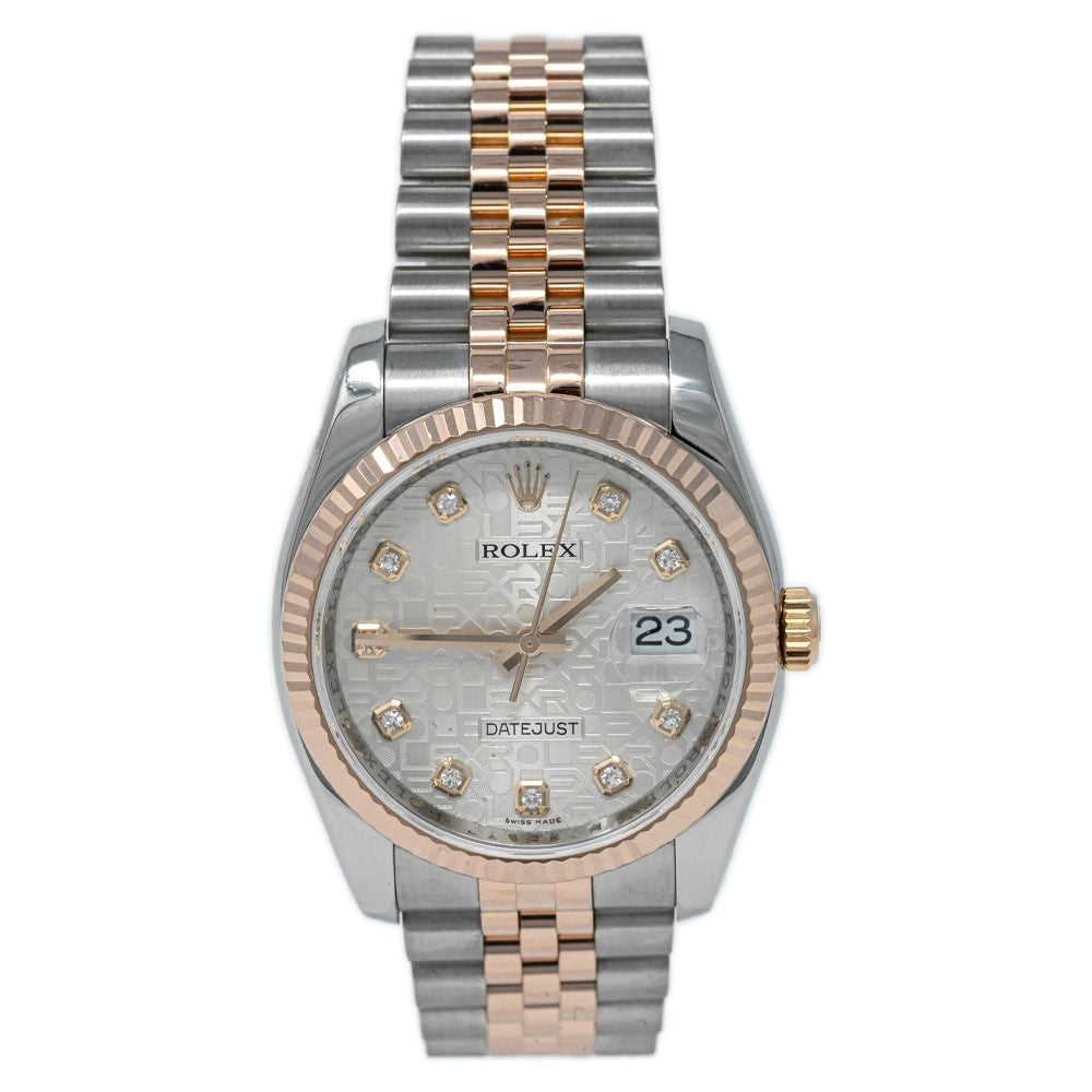 Rolex Datejust 36mm Rose Gold & Staiinless Steel Pink Jubilee Diamond Dial Watch Reference#: 116231 - Happy Jewelers Fine Jewelry Lifetime Warranty