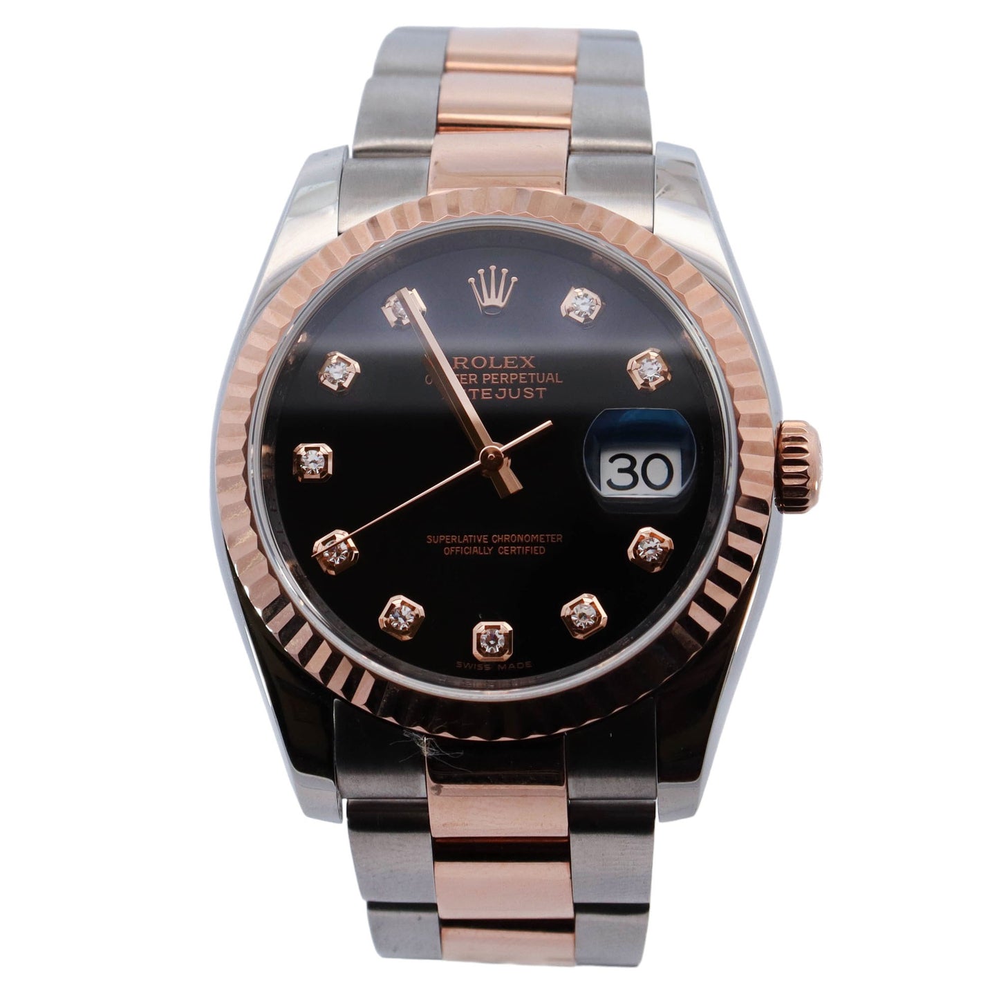 Rolex Datejust Two Tone Rose Gold & Steel 36 Black Diamond Dial Watch Reference# 116231