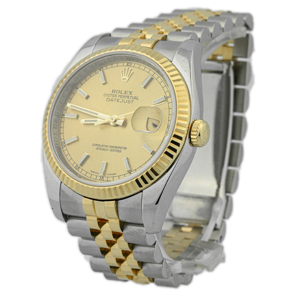 Rolex Datejust Two-Tone Stainless Steel & Yellow Gold 36Mm Champagne Stick Dial Watch Reference #: 116332 - Happy Jewelers Fine Jewelry Lifetime Warranty