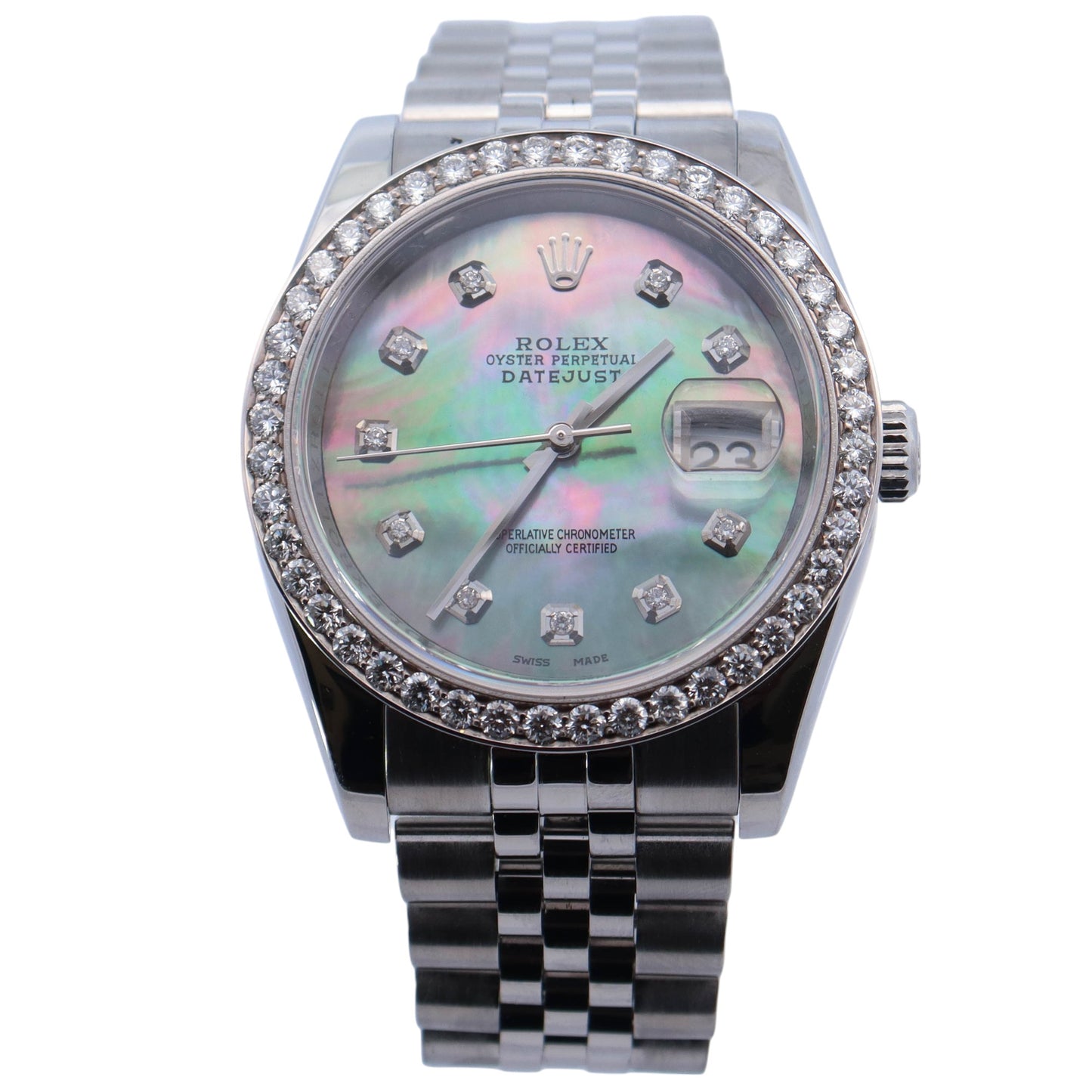 Rolex Datejust Stainless Steel 36mm Custom Dark MOP Diamond Dial Watch Reference# 116234 - Happy Jewelers Fine Jewelry Lifetime Warranty