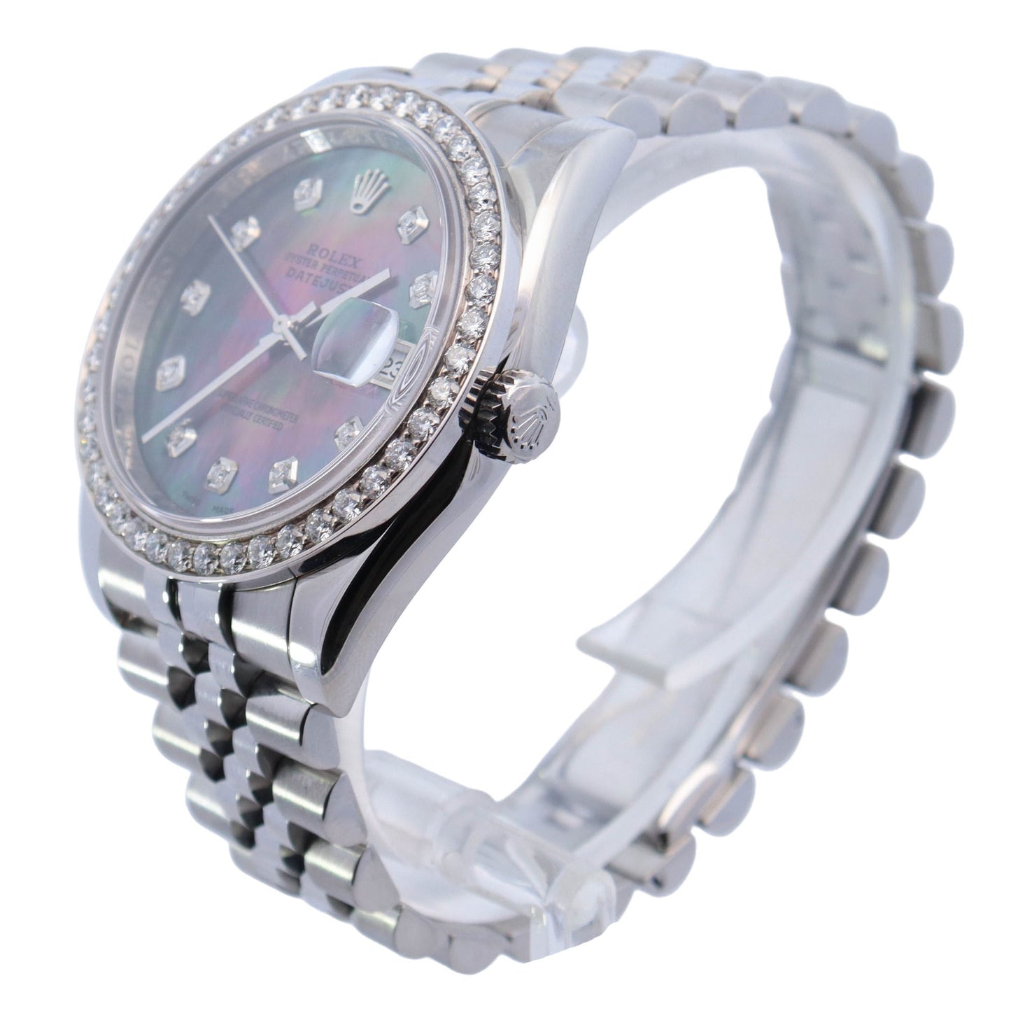 Rolex Datejust Stainless Steel 36mm Custom Dark MOP Diamond Dial Watch Reference# 116234