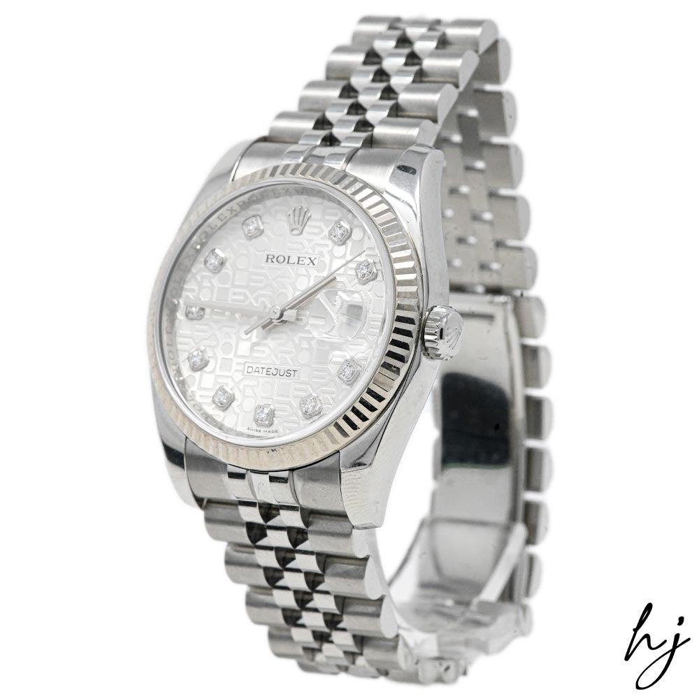 Rolex Unisex Datejust Stainless Steel 36mm Silver "Jubilee Design" Diamond Dial Watch Reference #: 116234 - Happy Jewelers Fine Jewelry Lifetime Warranty