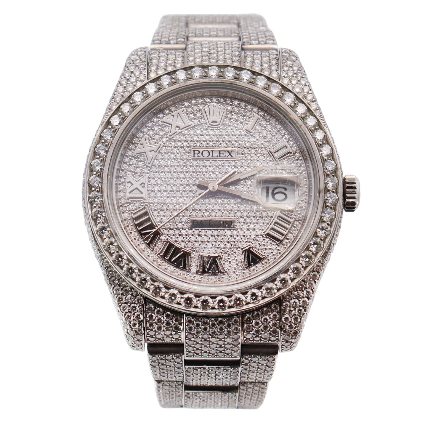 Rolex Datejust ICED OUT Stainless Steel 41mm Custom Pave Roman Dial Watch Reference# 116300