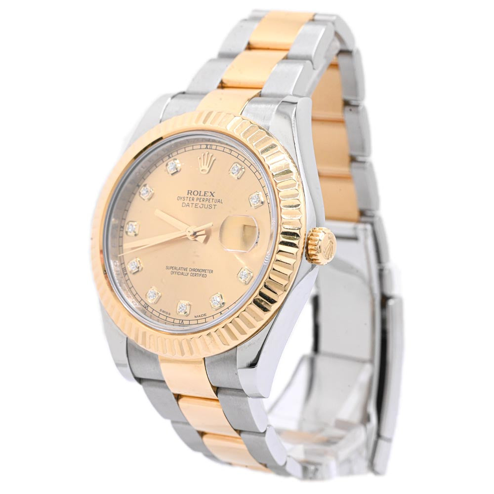 Rolex Men's Datejust II 18K Yellow Gold & Steel 41mm Champagne Diamond Dial Watch Reference #: 116333 - Happy Jewelers Fine Jewelry Lifetime Warranty