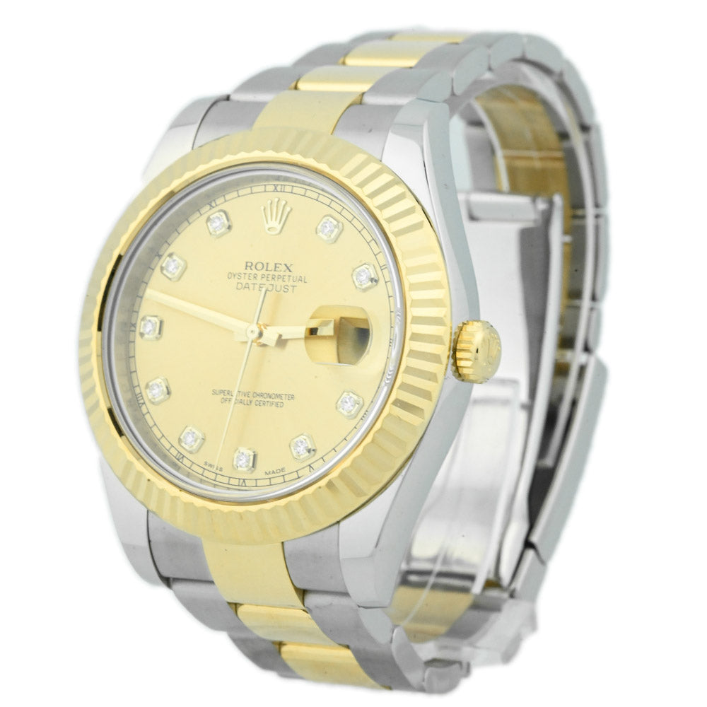 Rolex Men's Datejust II 18K Yellow Gold & Steel 41mm Champagne Diamond Dial Watch Reference #: 116333 - Happy Jewelers Fine Jewelry Lifetime Warranty