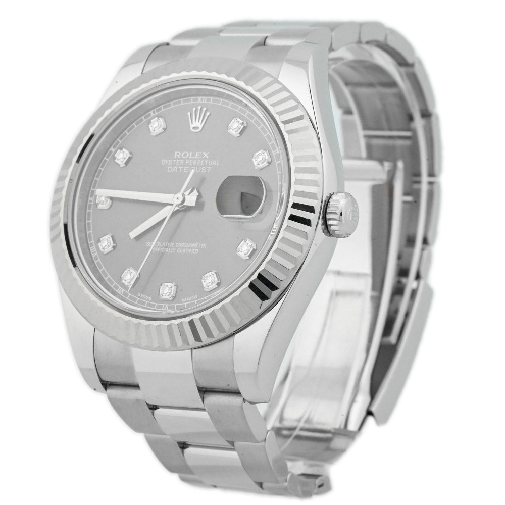 Rolex Men's Datejust II Stainless Steel 41mm Rhodium Diamond Dot Dial Watch Reference #: 116334 - Happy Jewelers Fine Jewelry Lifetime Warranty