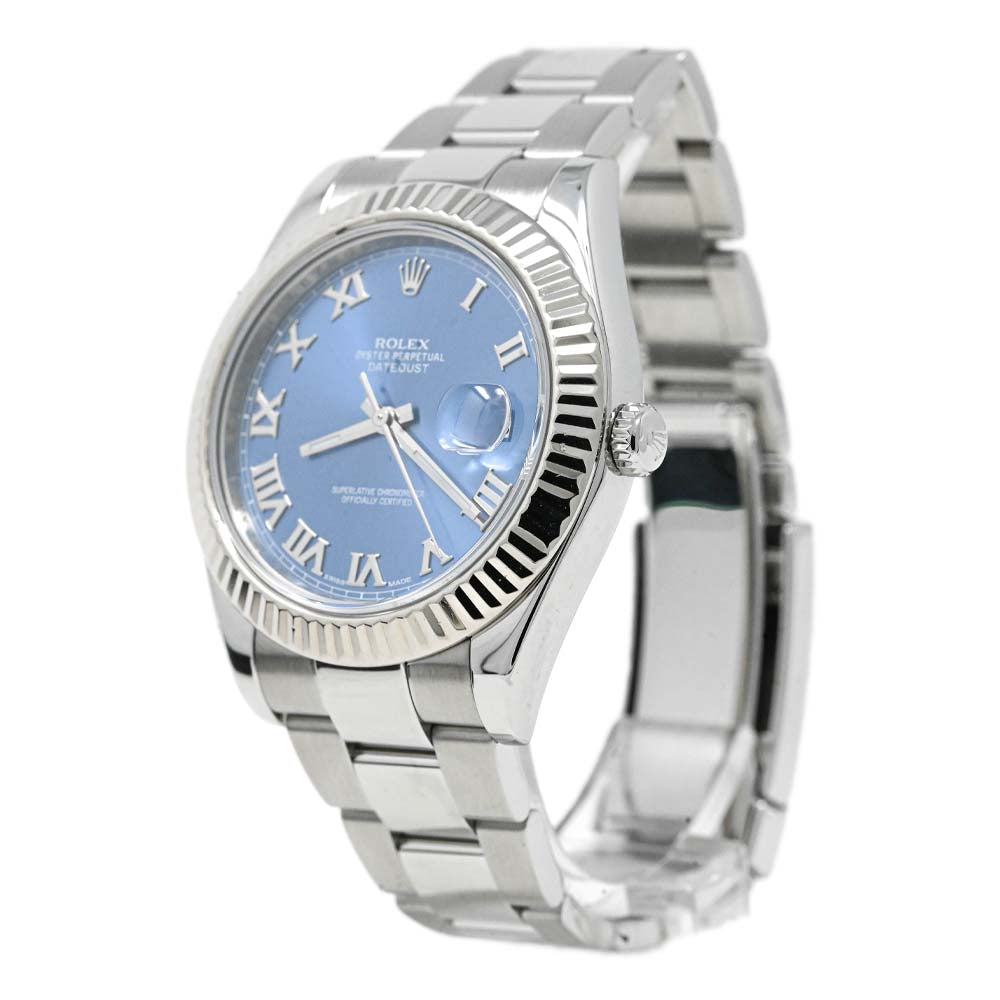Rolex Datejust Stainless Steel 41mm Blue Roman Dial Watch Reference# 116334