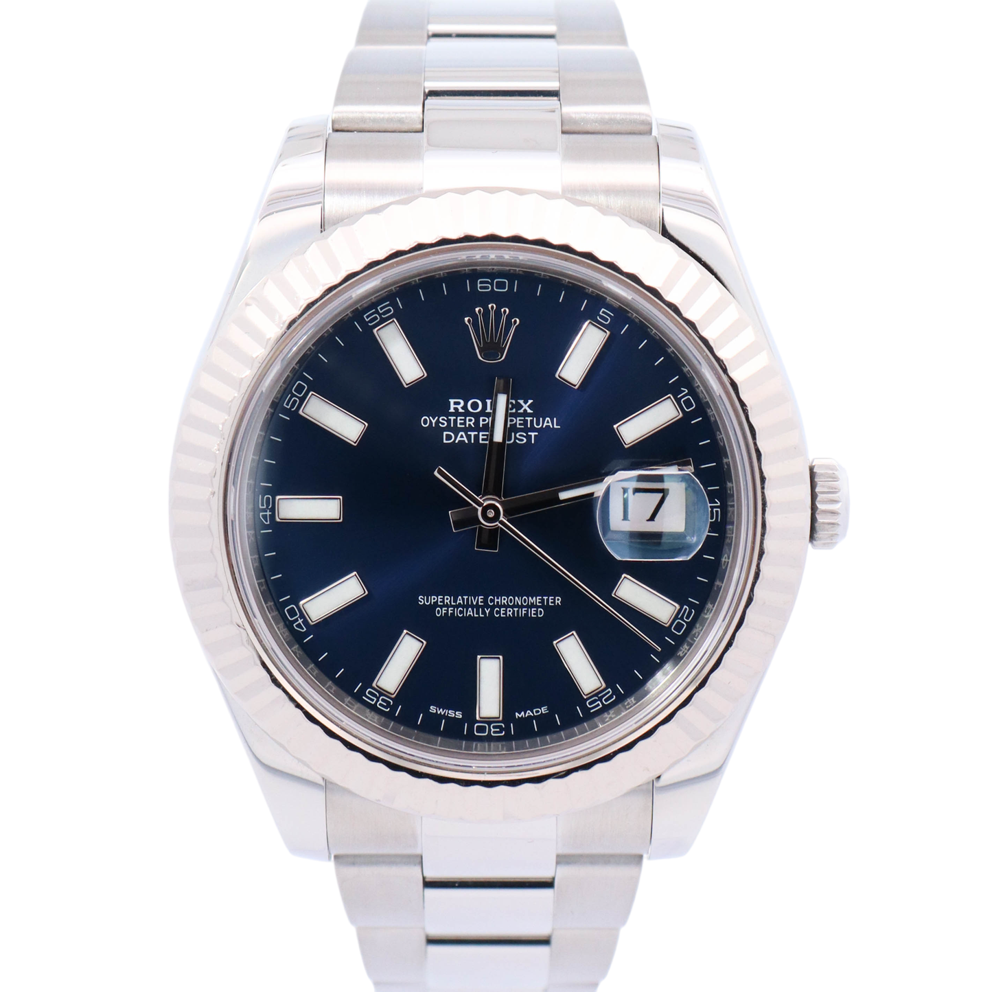 Rolex Datejust Stainless Steel 41mm Blue Stick Dial Watch Reference# 116334 - Happy Jewelers Fine Jewelry Lifetime Warranty