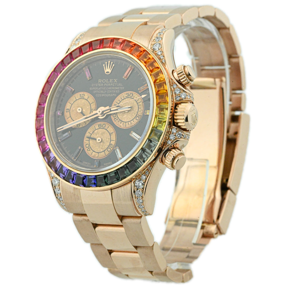 Rolex Men's Daytona 18K Rose Gold 40mm Custom Black Rainbow Watch Reference #: 116505 - Happy Jewelers Fine Jewelry Lifetime Warranty