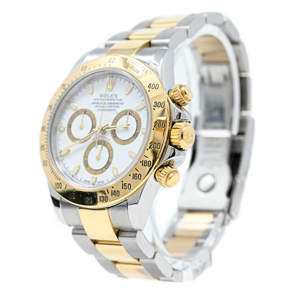 Rolex Daytona Two-Tone Stainles Steel & Yellow Gold 40mm White Chronograph Dial Watch Reference# 116523