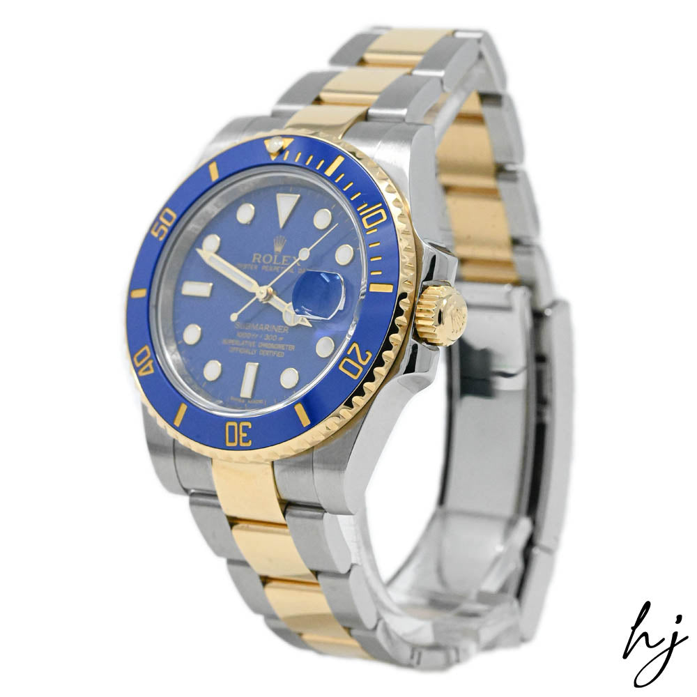 Rolex Men's Submariner Date 18K Yellow Gold & Steel 40mm Blue Dot Dial Watch Reference #: 116613LB - Happy Jewelers Fine Jewelry Lifetime Warranty