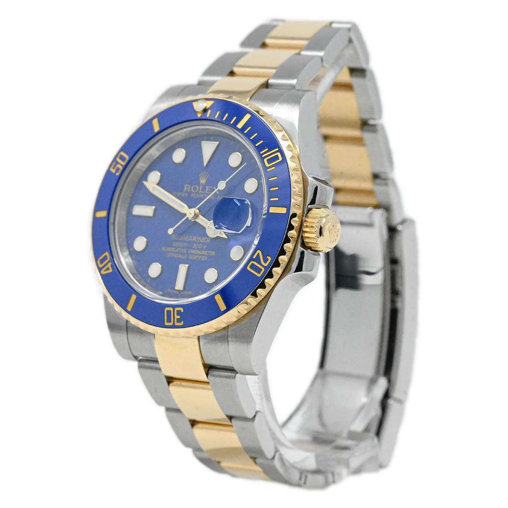 Rolex Men's Submariner Date 18K Yellow Gold & Steel 40mm Blue Dot Dial Watch Reference #: 116613LB - Happy Jewelers Fine Jewelry Lifetime Warranty