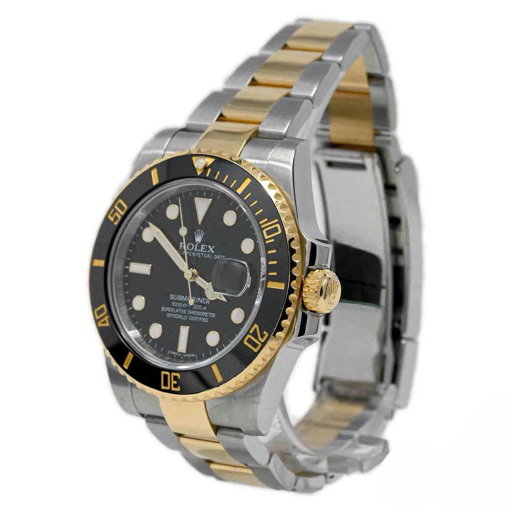 Rolex Men's Submariner Date Yellow Gold & Steel 40mm Black Dot Dial Watch Reference #: 116613LN - Happy Jewelers Fine Jewelry Lifetime Warranty