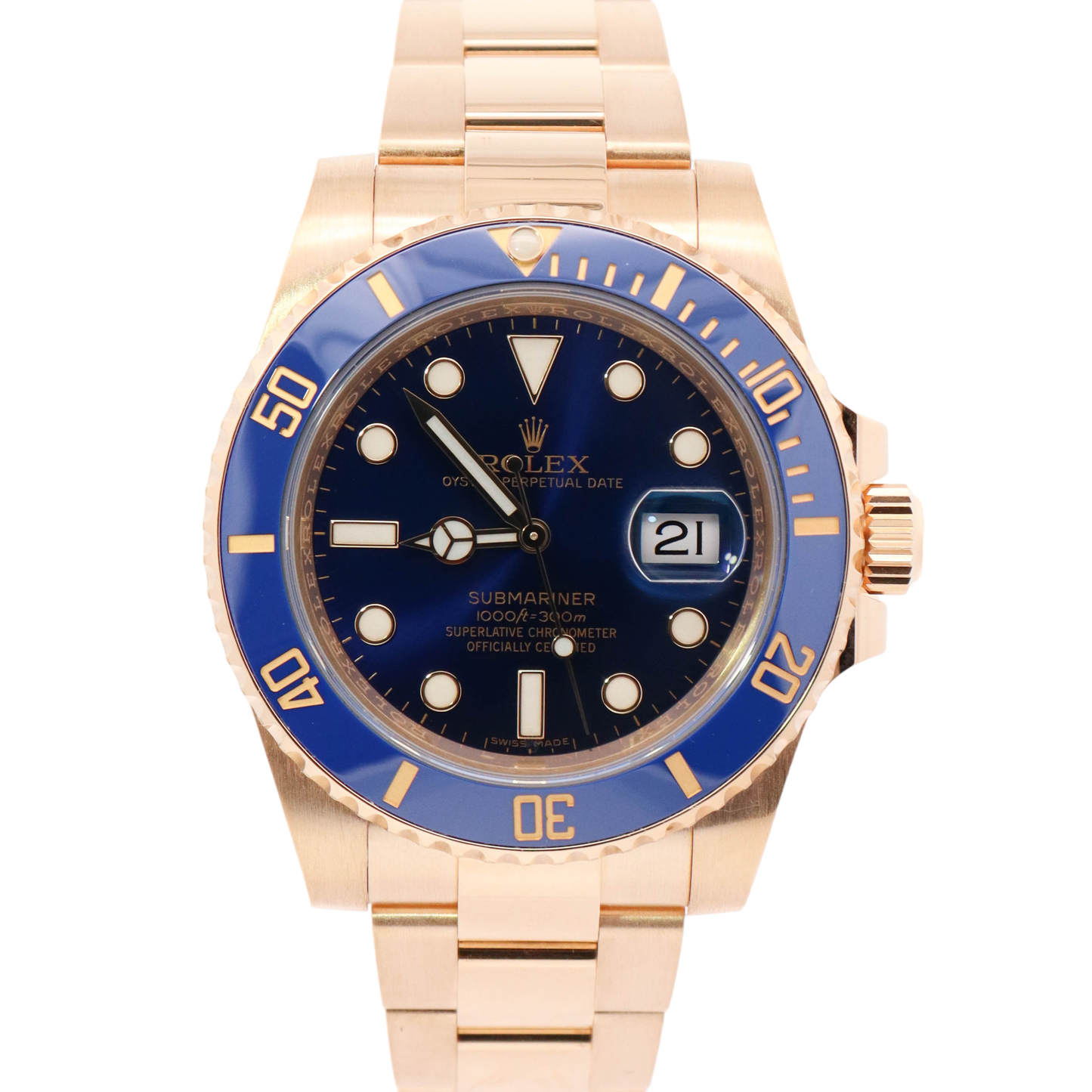 Rolex Mens Submariner Date 18K Yellow Gold 40mm Blue Dot Dial Watch Reference #: 116618LB - Happy Jewelers Fine Jewelry Lifetime Warranty