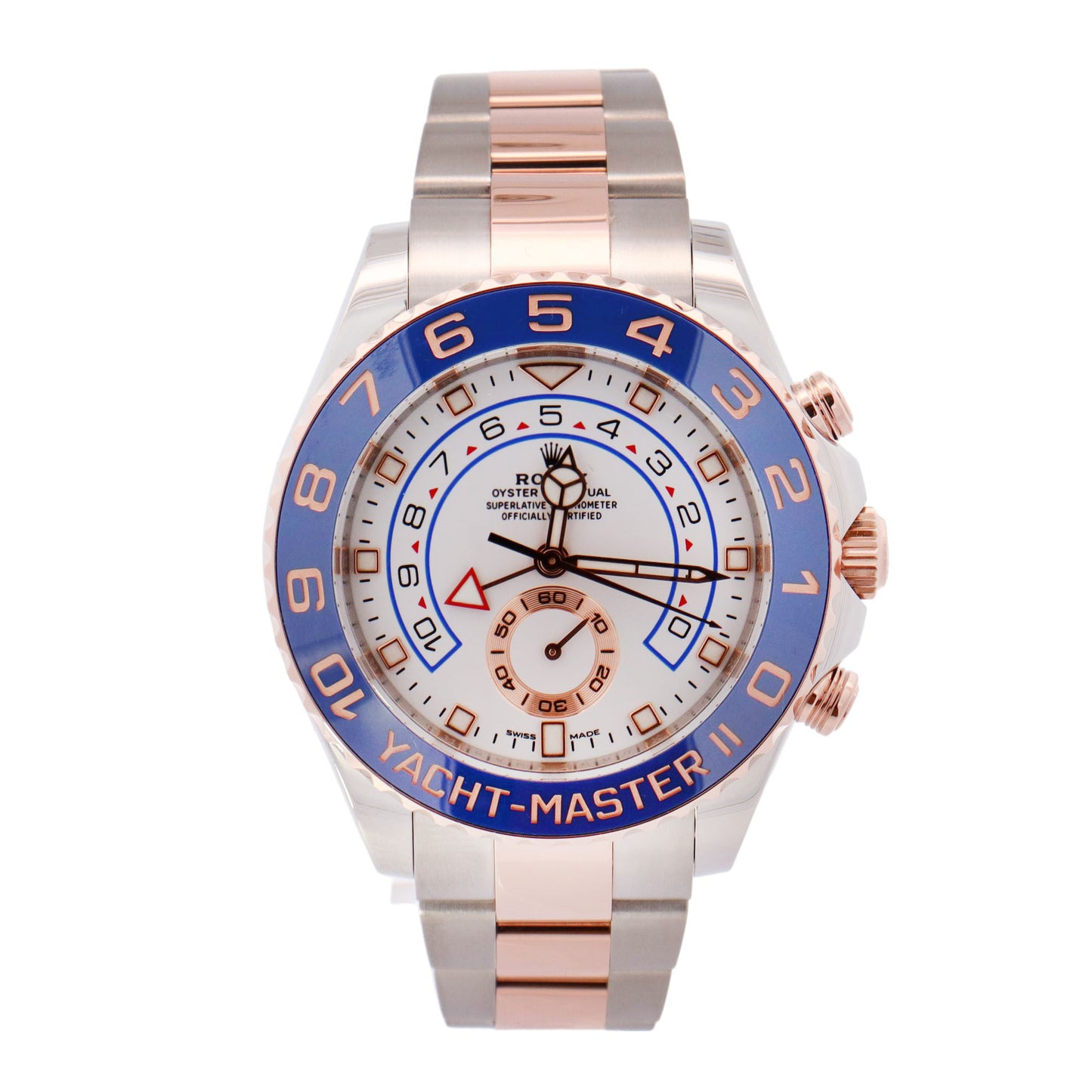 Rolex Yacht Master II 18K Rose Gold & Steel 44mm White Dial Watch Reference#: 116681 - Happy Jewelers Fine Jewelry Lifetime Warranty