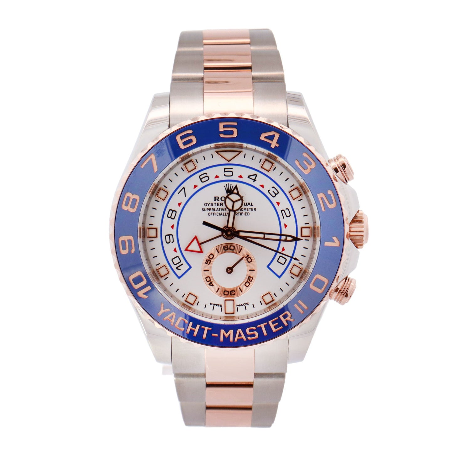 Rolex Yacht-Master II Two-Tone Stainless Steel & Rose Gold 44mm White Stick Dial Watch Reference# 116681 - Happy Jewelers Fine Jewelry Lifetime Warranty