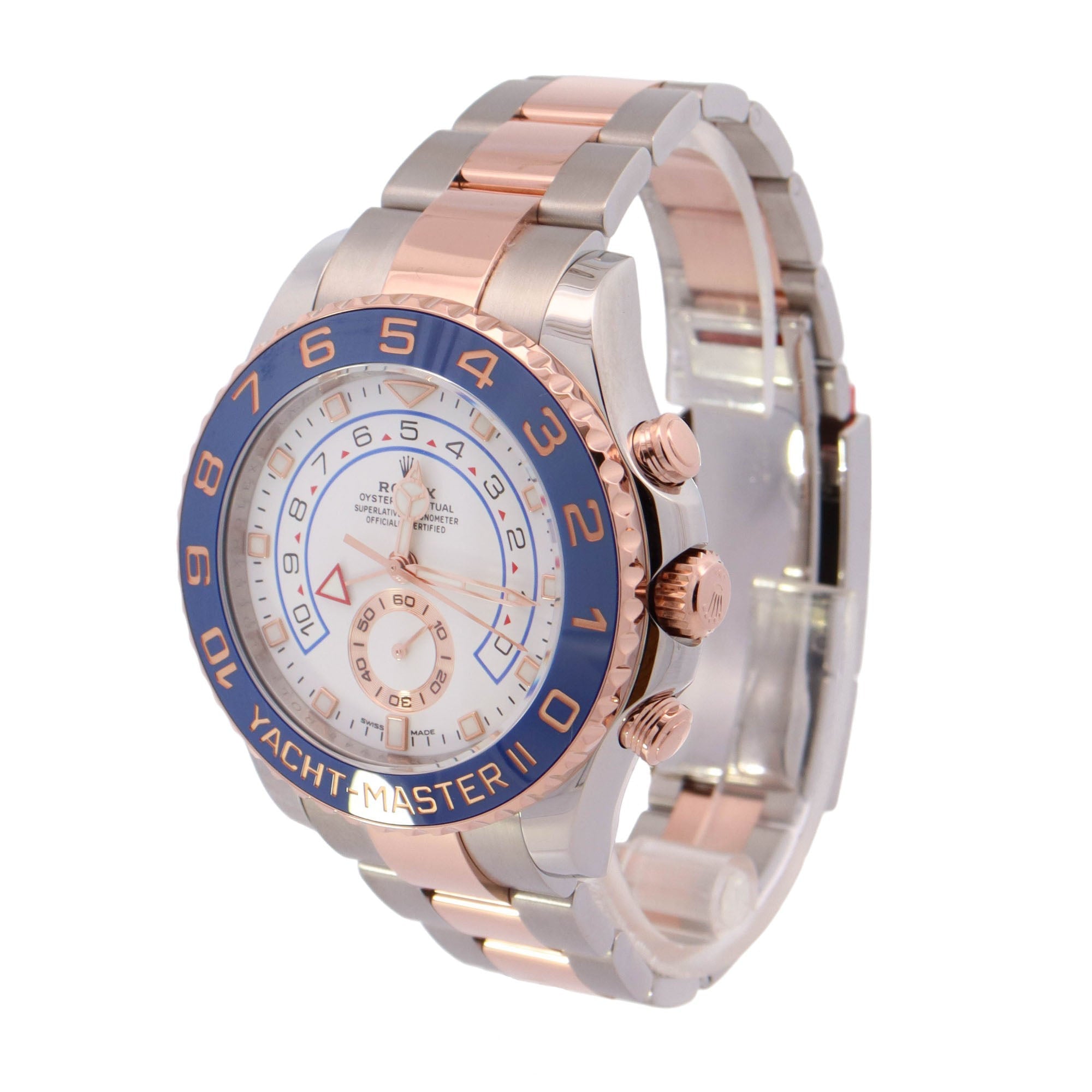 Rolex Yacht Master II 18K Rose Gold & Steel 44mm White Dial Watch Reference#: 116681 - Happy Jewelers Fine Jewelry Lifetime Warranty