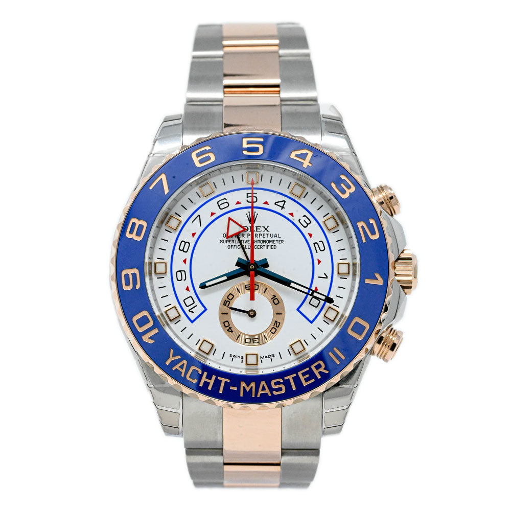 Rolex Yacht Master II Two Tone Rose Gold & Steel 44mm White Dial Watch Reference#: 116681 - Happy Jewelers Fine Jewelry Lifetime Warranty