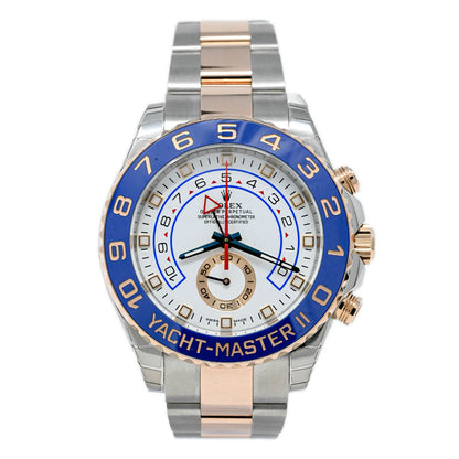 Rolex Yacht Master II Two Tone Rose Gold & Steel 44mm White Dial Watch Reference#: 116681 - Happy Jewelers Fine Jewelry Lifetime Warranty