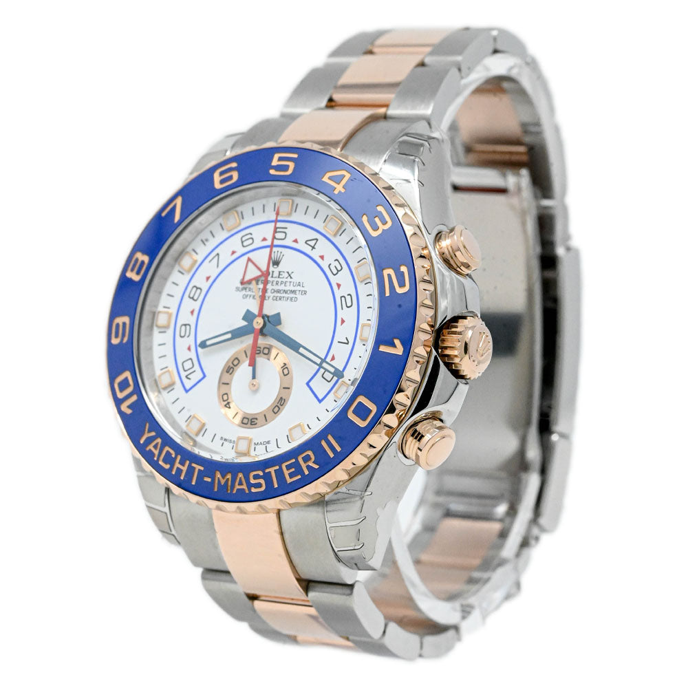 Rolex Yachtmaster II Two Tone Rose Gold and Stainless Steel 44mm White Stick Dial Watch Reference#: 116681 - Happy Jewelers Fine Jewelry Lifetime Warranty