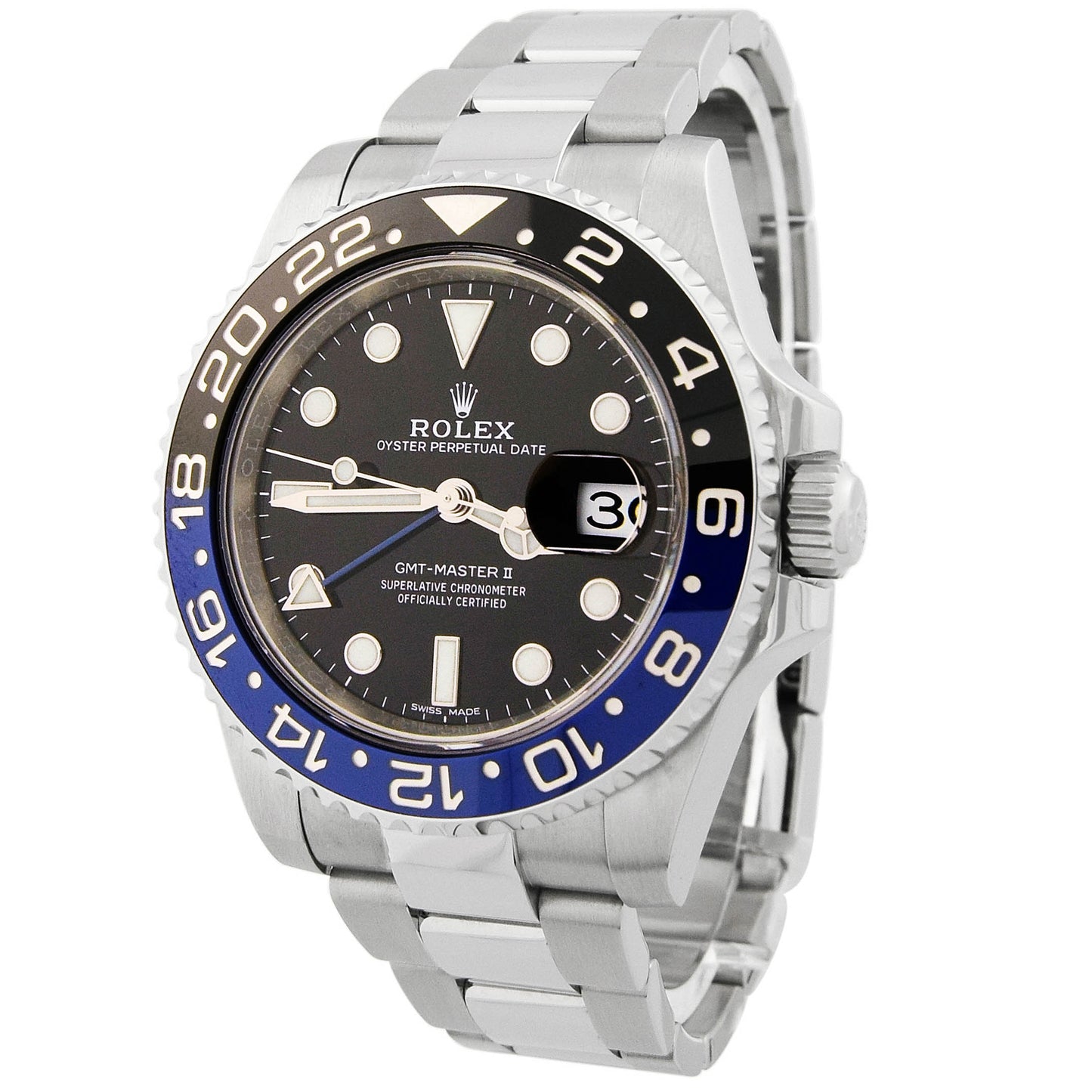 Rolex GMT Master II Stainless Steel "Batman" 40mm Black Dot Dial Watch Reference #: 116710BLNR