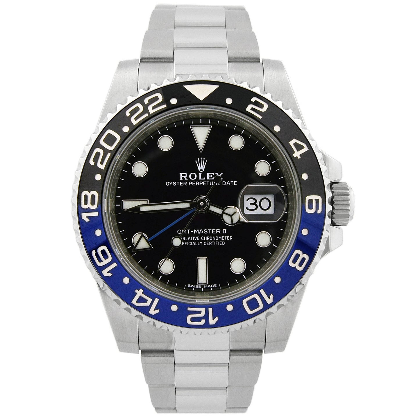 Rolex GMT Master II Stainless Steel "Batman" 40mm Black Dot Dial Watch Reference #: 116710BLNR