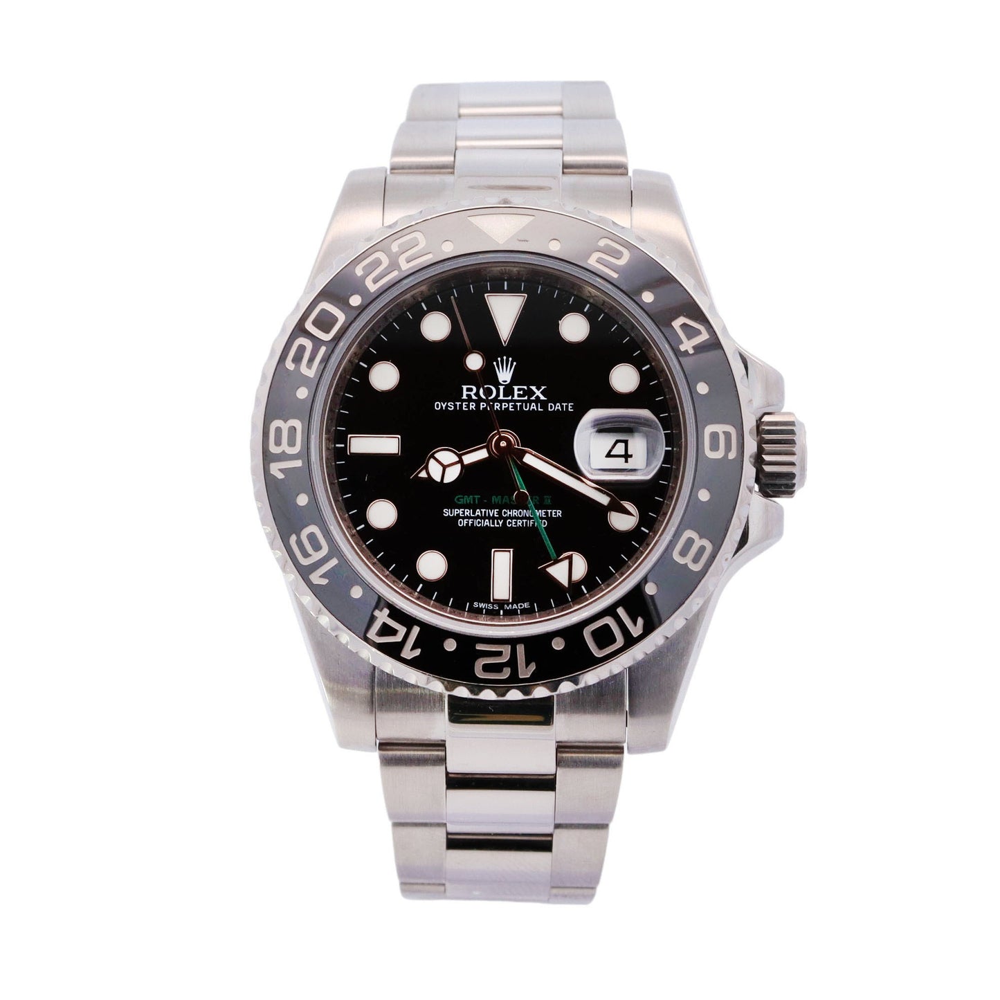Rolex Men's GMT-Master II Stainless Steel 40mm Black Dot Dial Watch Reference# 116710LN