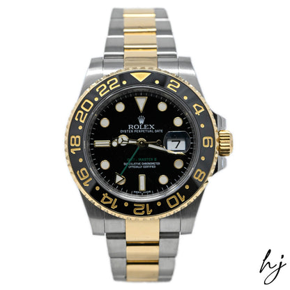 Rolex GMT Master II II Yellow Gold 40mm Black Dot Dial Watch Reference# 116713 - Happy Jewelers Fine Jewelry Lifetime Warranty